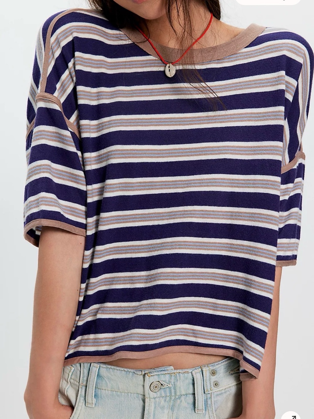 NWT Free People We the Free XS Women’s Rugby Tee Blue and Brown